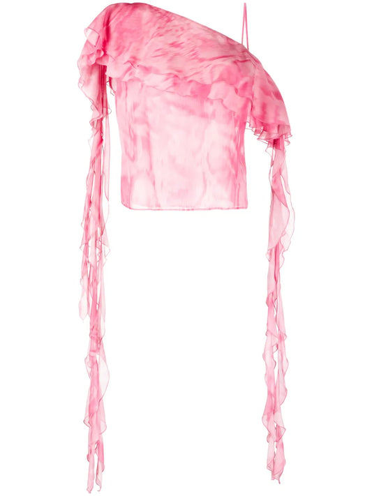 Ruffled Asymmetric Silk Blouse