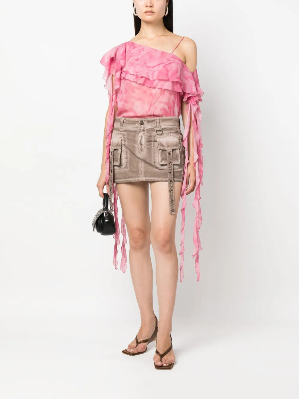 Ruffled Asymmetric Silk Blouse
