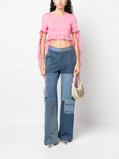 Logo-Embroidered Ruffled Blouse