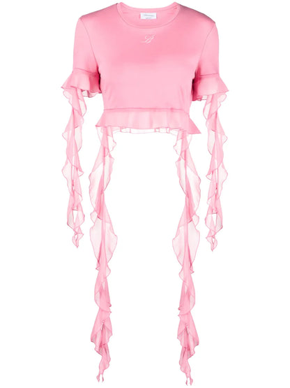 Logo-Embroidered Ruffled Blouse