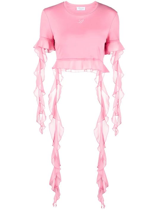 Logo-Embroidered Ruffled Blouse