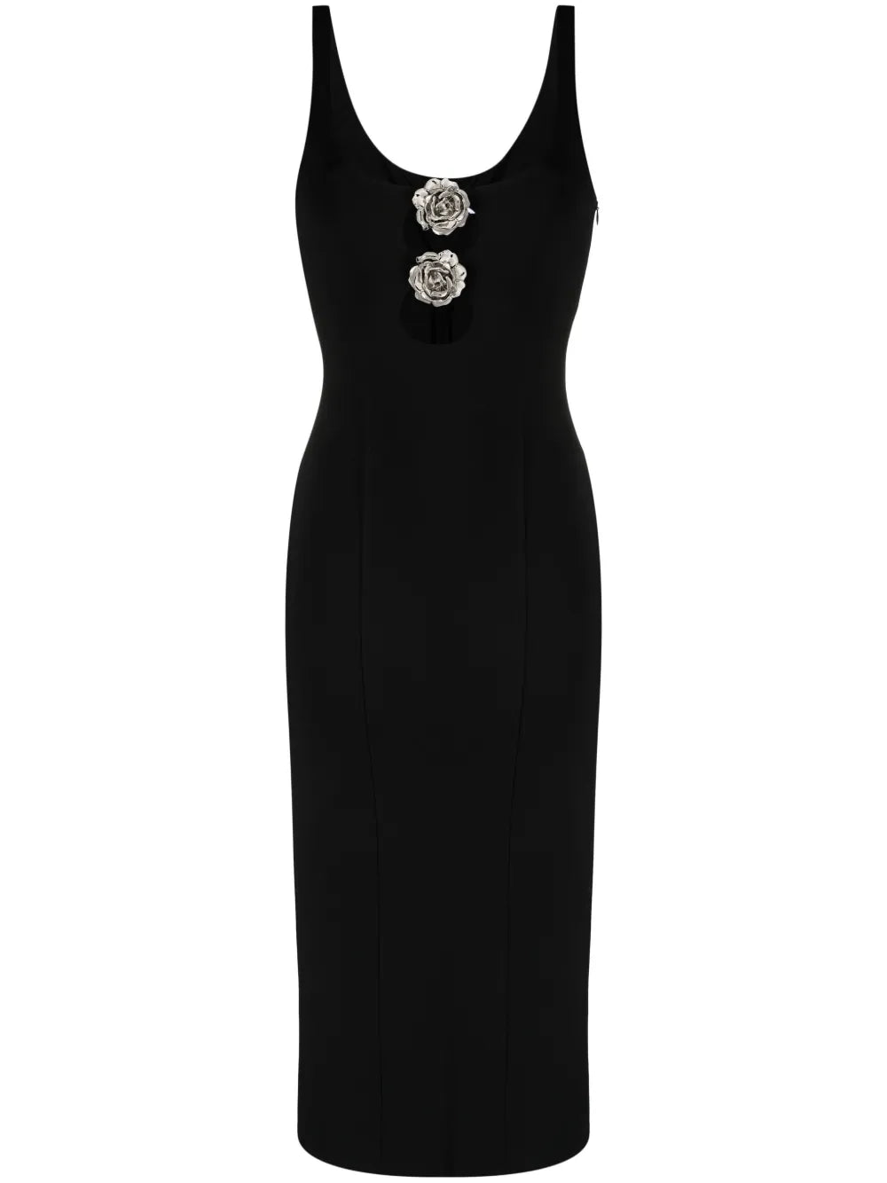Metallic Floral-Appliqué Midi Dress