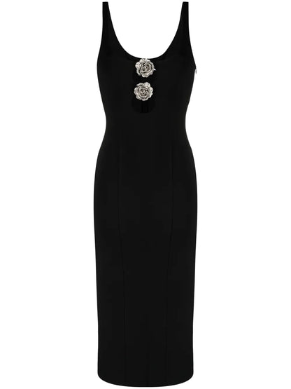 Metallic Floral-Appliqué Midi Dress