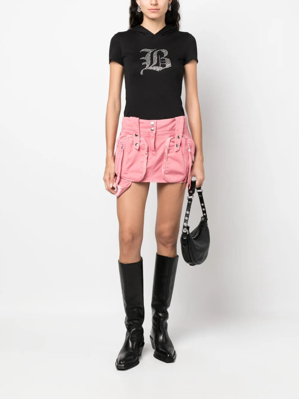 Patch-Pockets Cotton Miniskirt