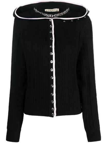 Evergreen Ruffled-Neckline Wool Cardigan