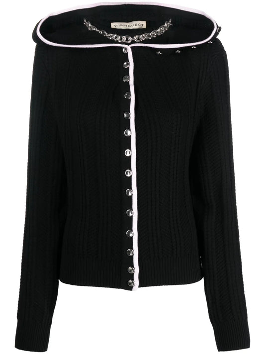 Evergreen Ruffled-Neckline Wool Cardigan