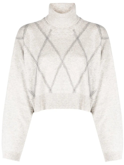 Bead-Detailing Wool-Blend Jumper