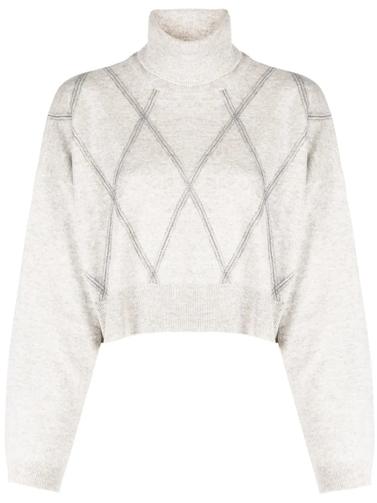 Bead-Detailing Wool-Blend Jumper