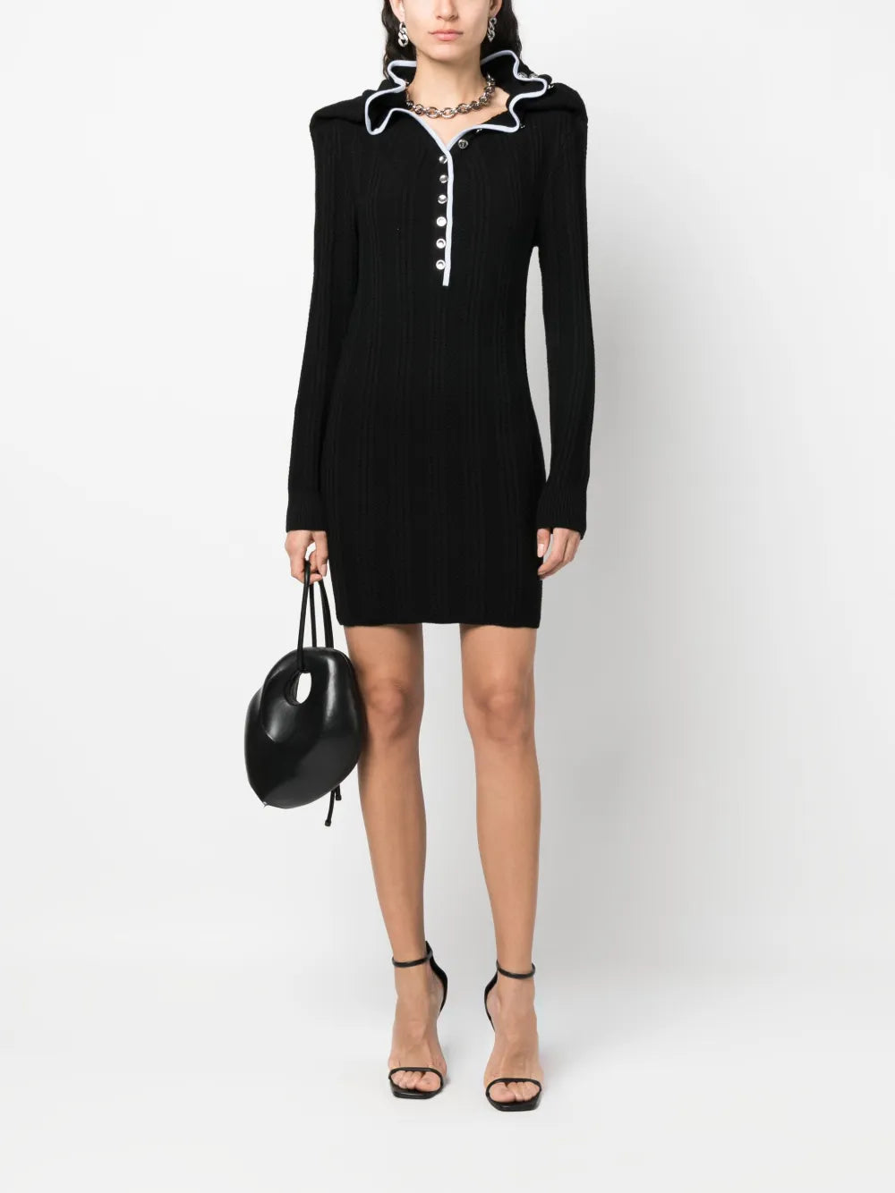 Ruffle-Collar Merino Wool Minidress