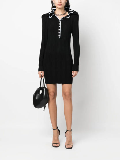 Ruffle-Collar Merino Wool Minidress