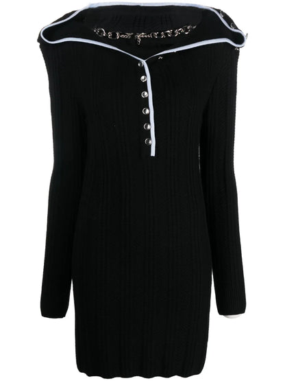 Ruffle-Collar Merino Wool Minidress