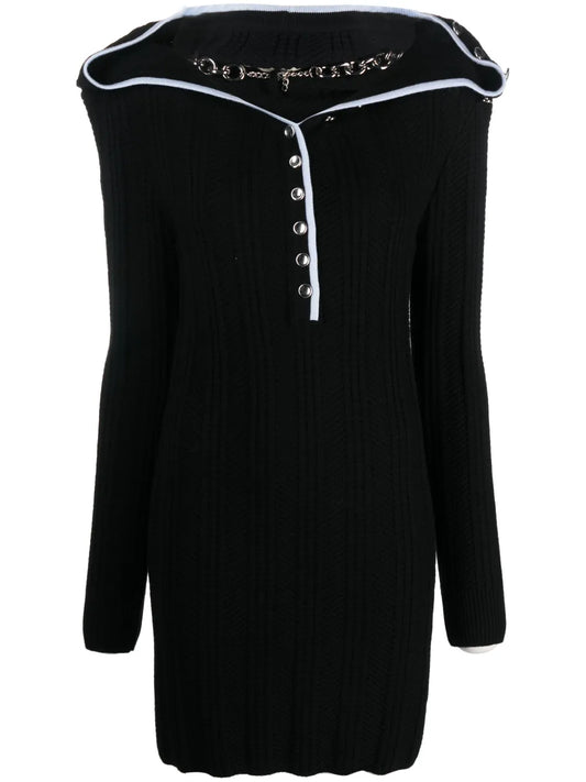 Ruffle-Collar Merino Wool Minidress