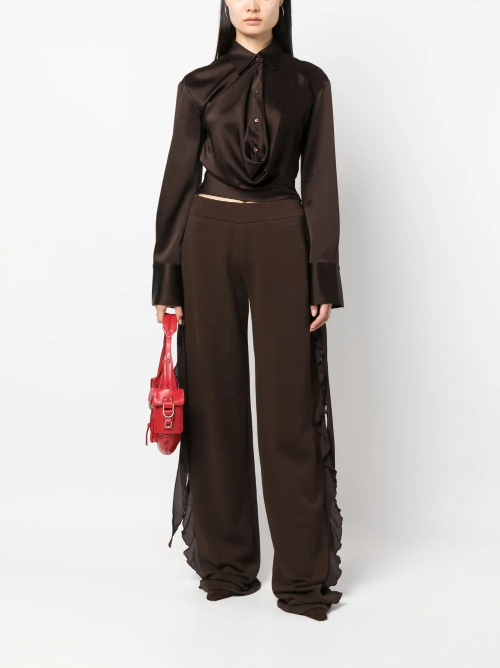 Satin Buttoned Cropped Shirt