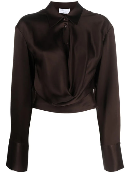 Satin Buttoned Cropped Shirt