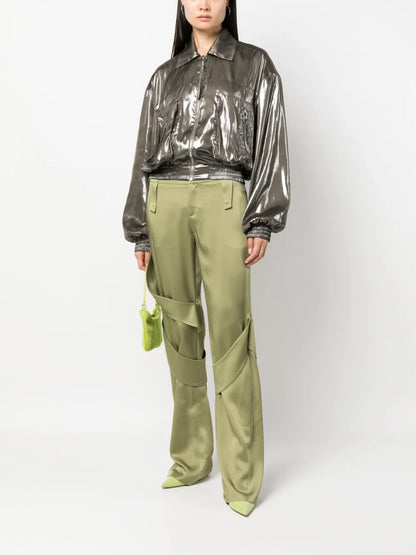 Pointed-Collar Metallic Bomber Jacket