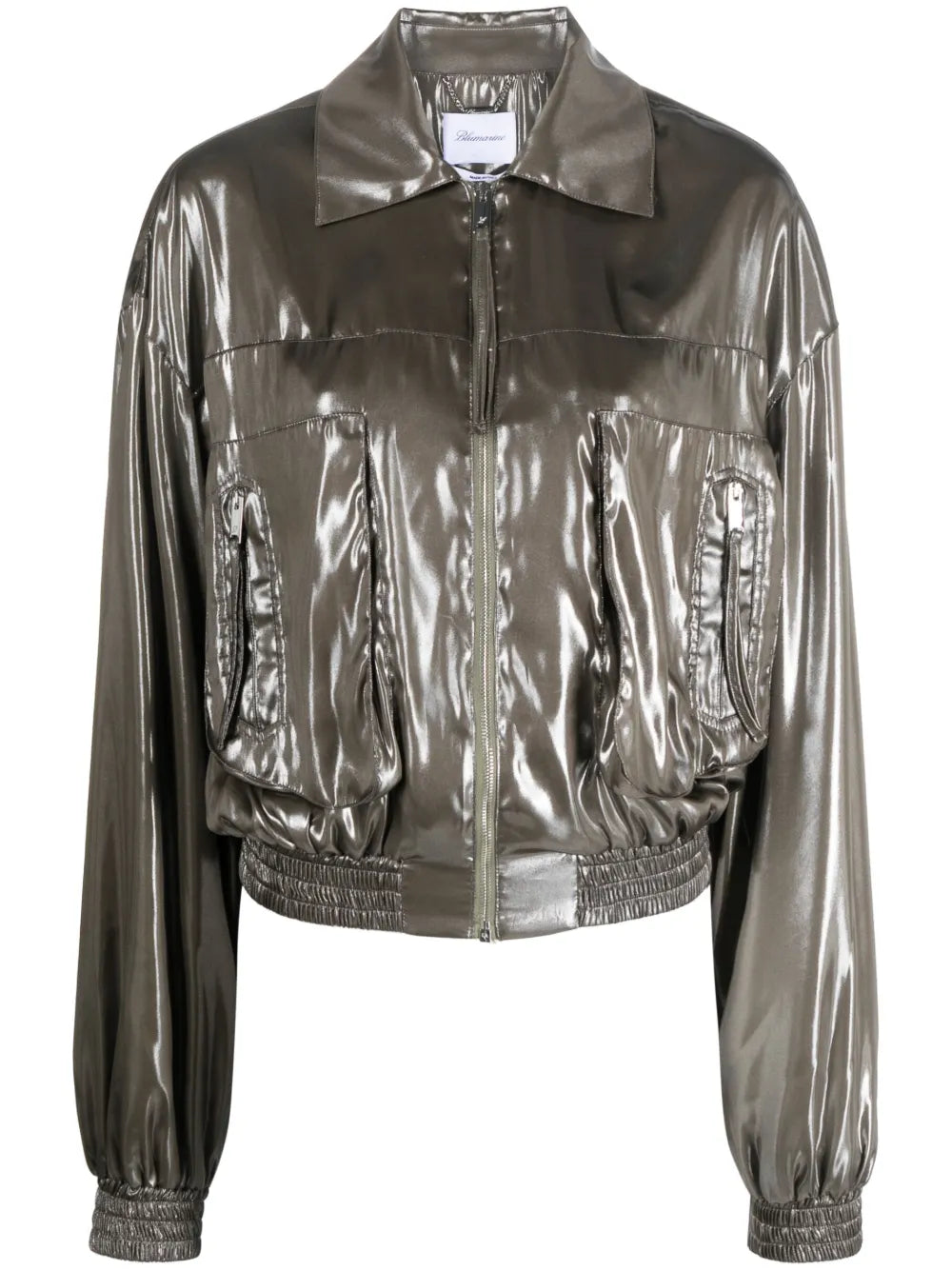 Pointed-Collar Metallic Bomber Jacket