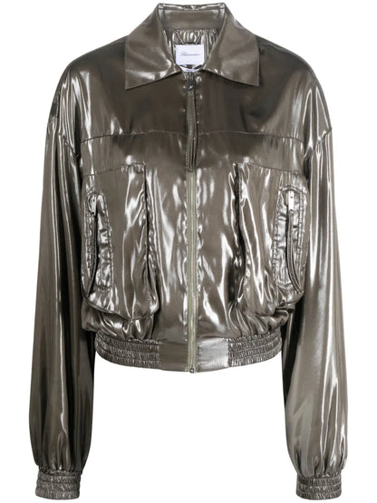 Pointed-Collar Metallic Bomber Jacket