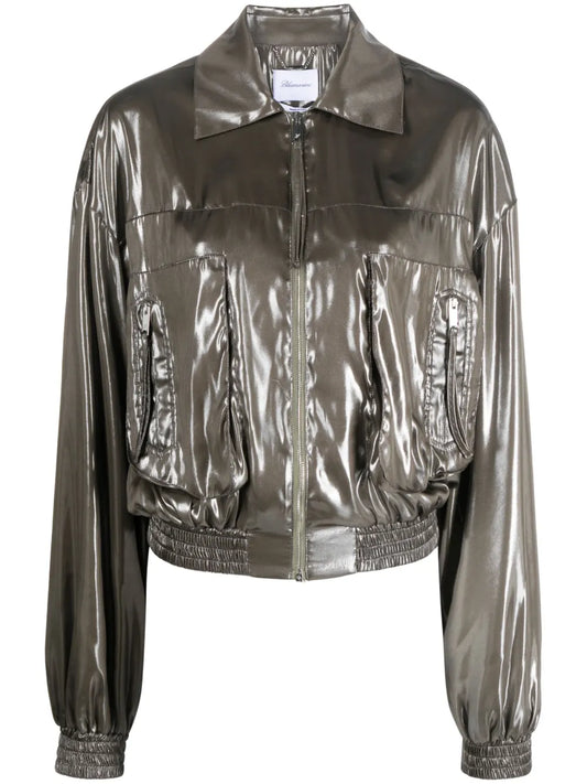 Pointed-Collar Metallic Bomber Jacket