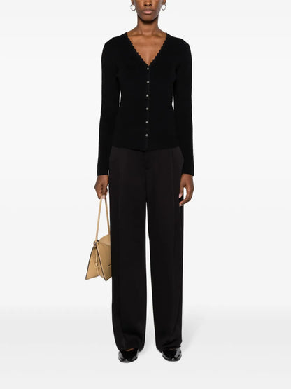 Crochet-Trim Linen-Blend Cardigan
