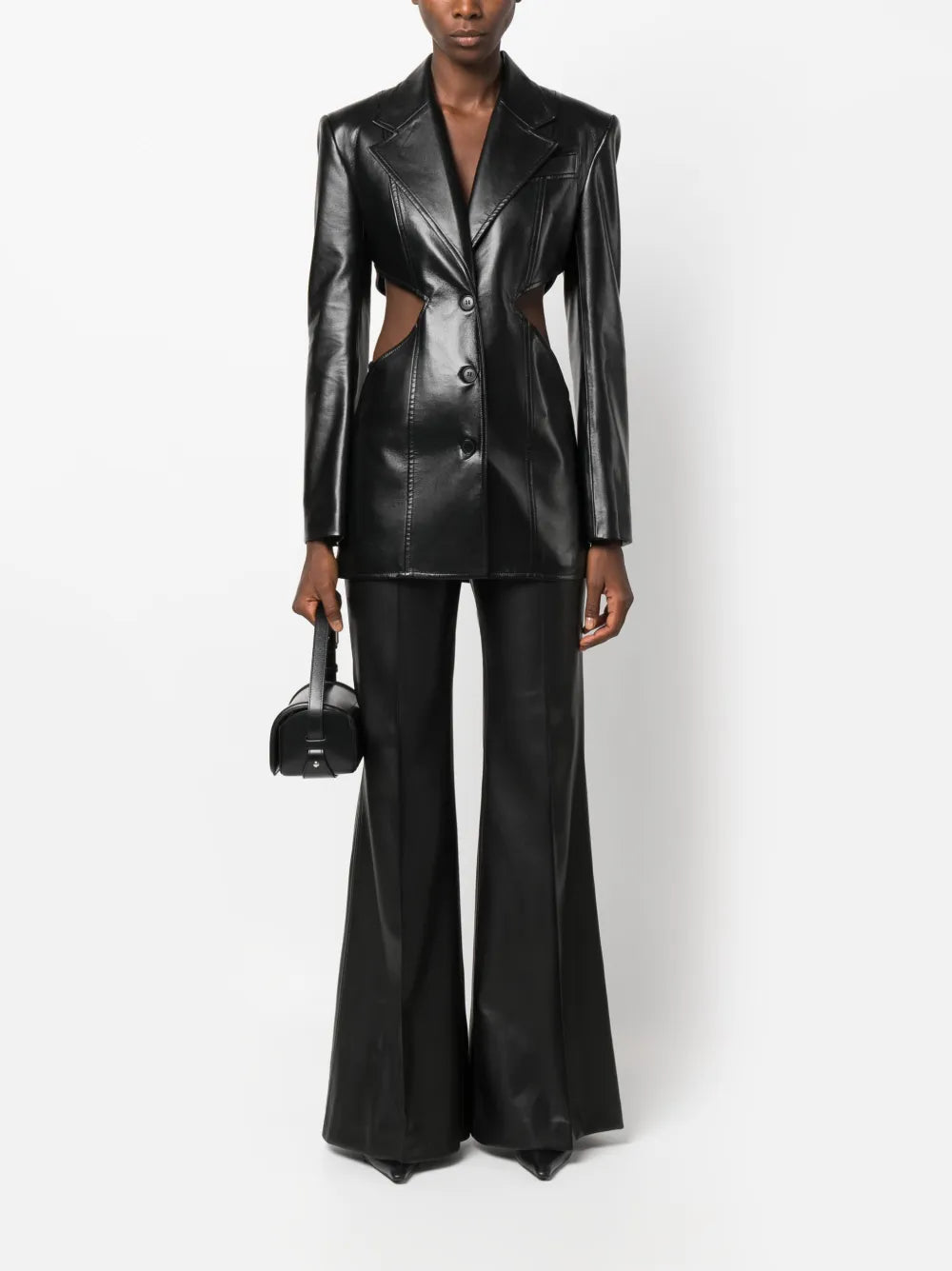 Faux-Leather Flared Trousers