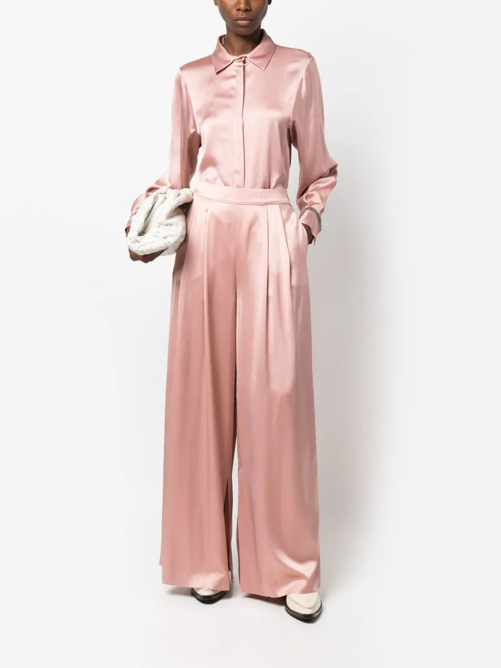 Bead-Detailing Satin-Finish Shirt