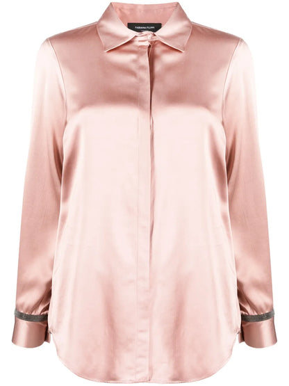 Bead-Detailing Satin-Finish Shirt