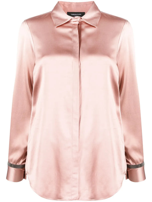 Bead-Detailing Satin-Finish Shirt