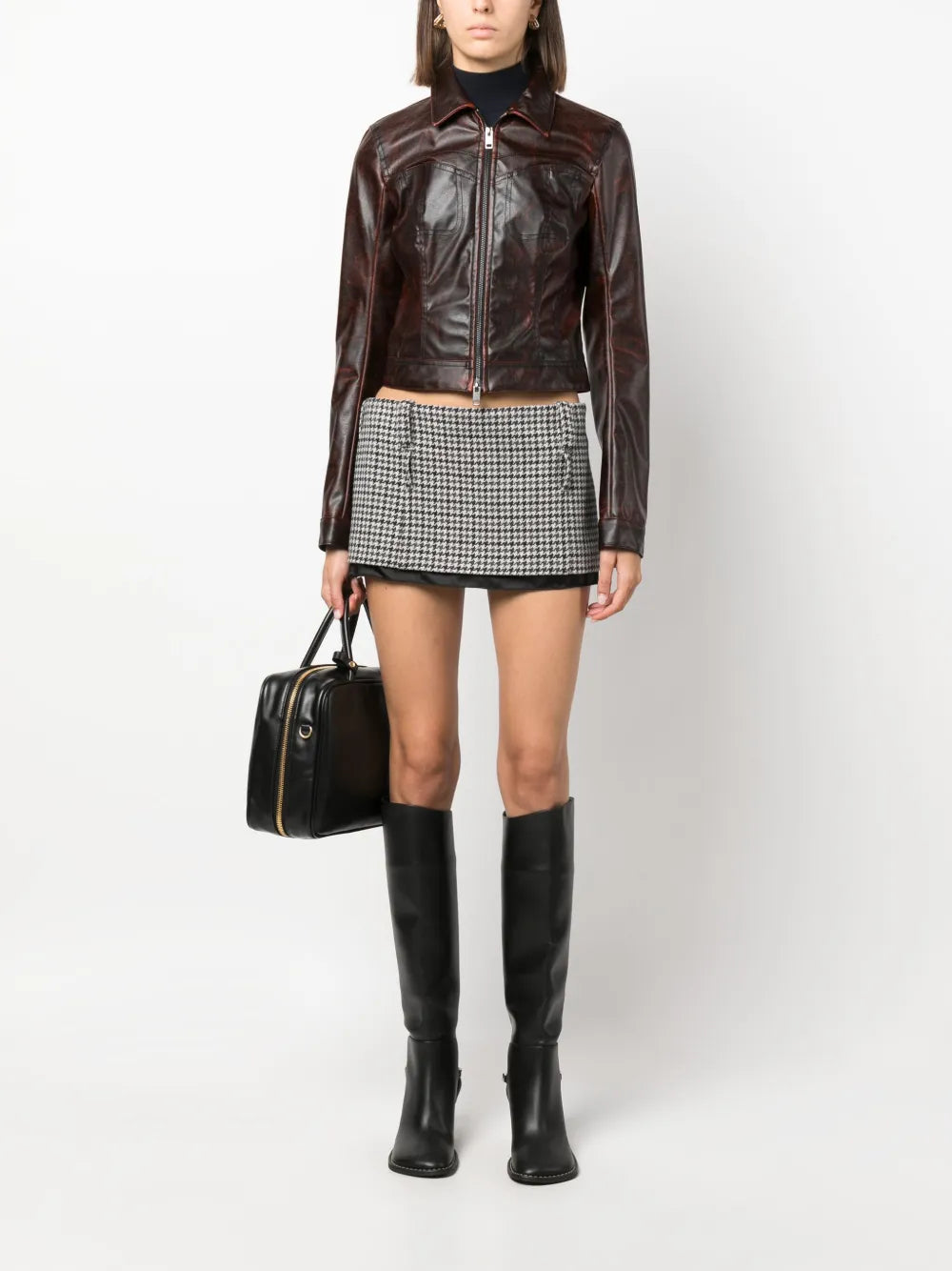 Houndstooth-Pattern Virgin-Wool Miniskirt