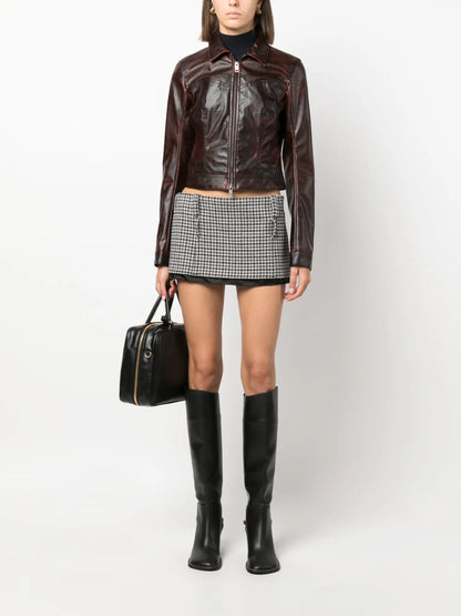 Houndstooth-Pattern Virgin-Wool Miniskirt