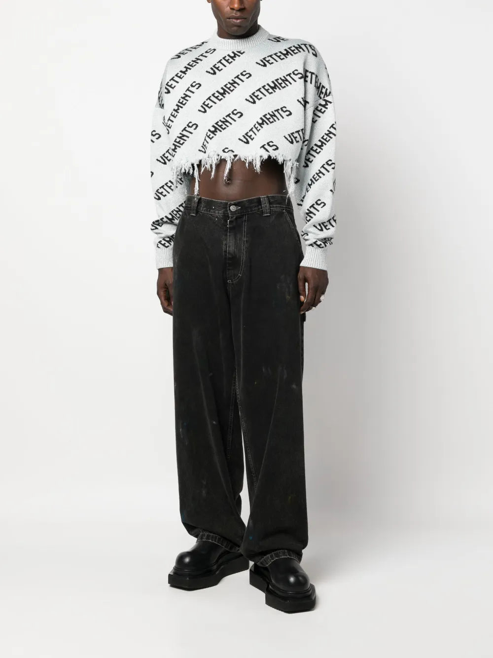 Frayed-Hem Intarsia-Knit Jumper