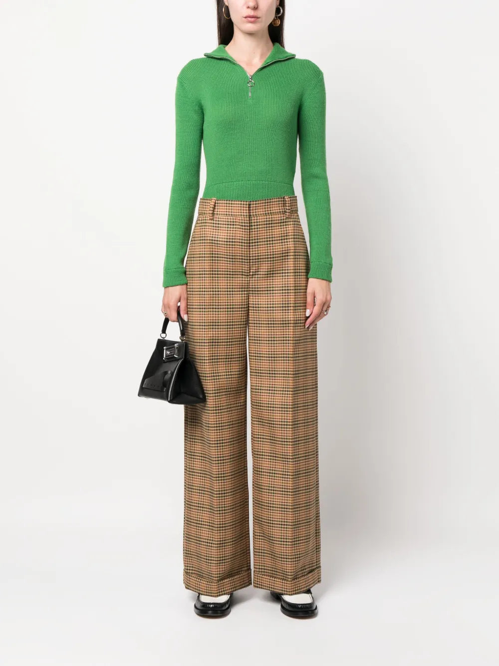 Checked Wide-Leg Trousers