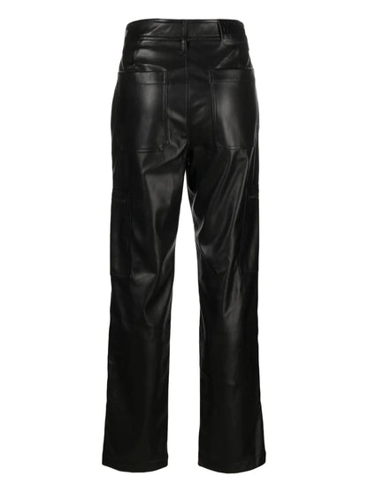 Flared Faux-Leather Cargo Trousers