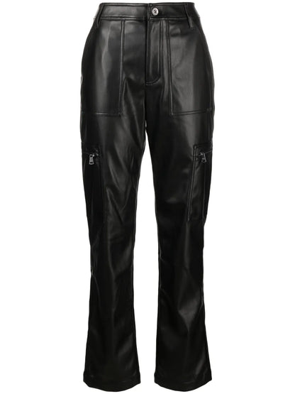 Flared Faux-Leather Cargo Trousers