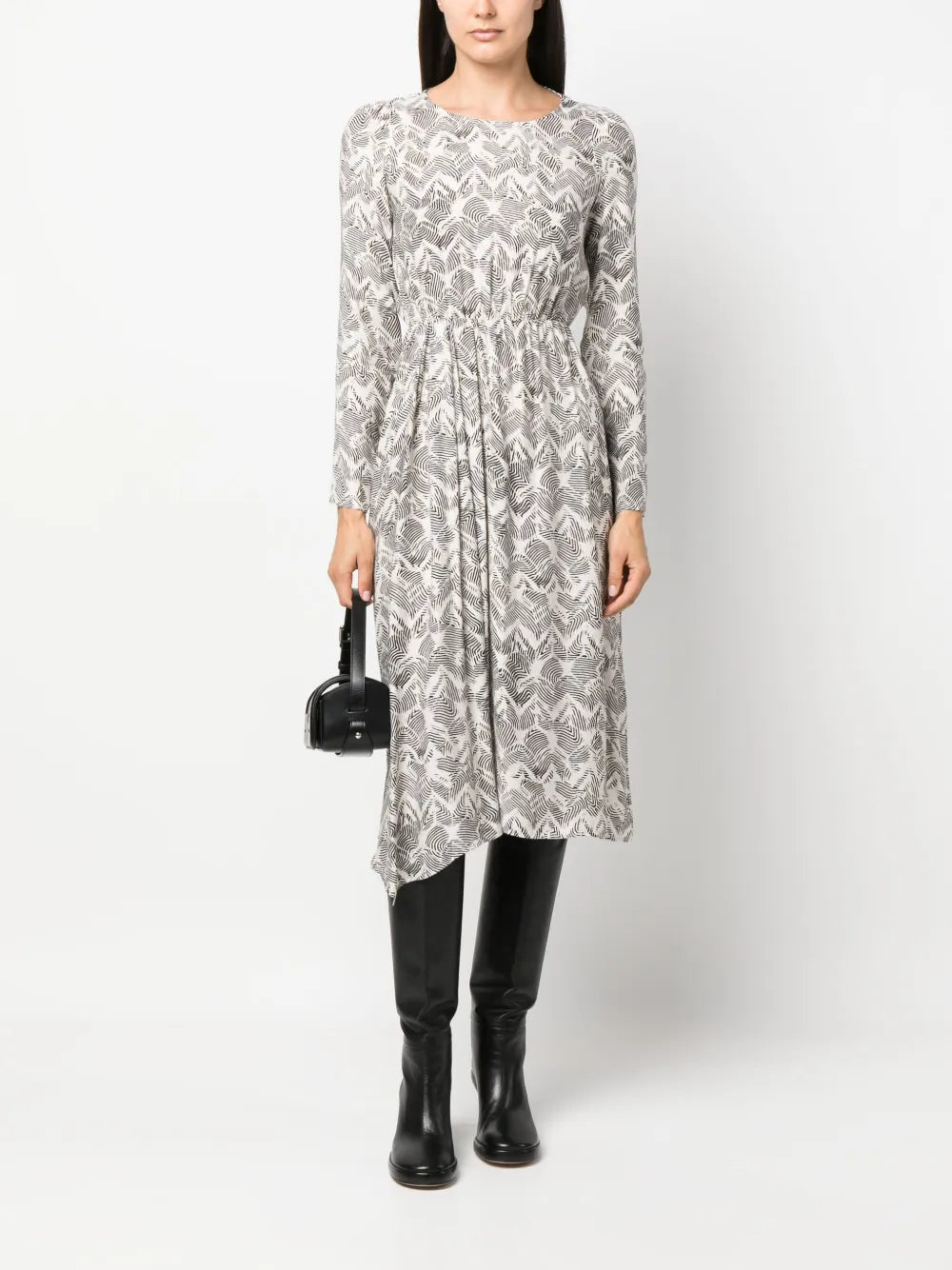 Zebra-Print Elasticated-Waist Midi Dress