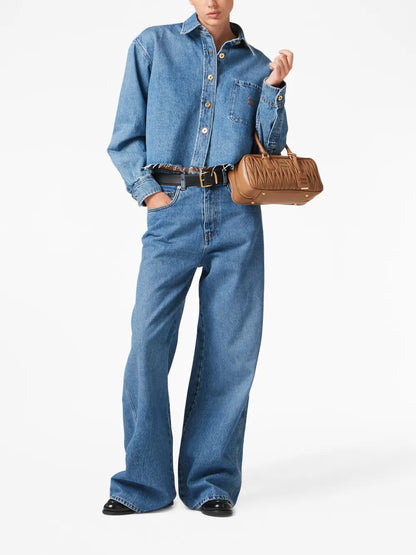 Logo-Embroidered Cropped Denim Shirt