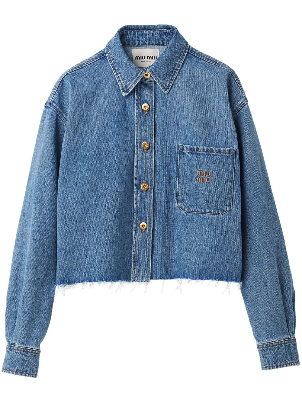 Logo-Embroidered Cropped Denim Shirt