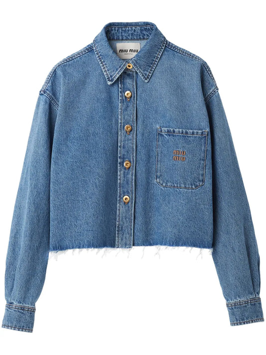 Logo-Embroidered Cropped Denim Shirt