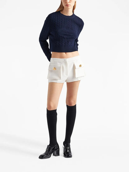 Logo-Intarsia Cable-Knit Jumper