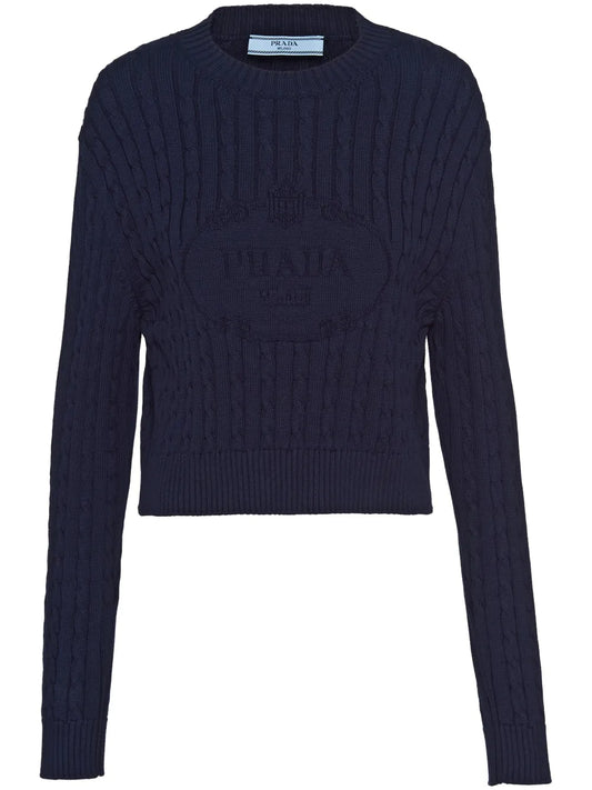 Logo-Intarsia Cable-Knit Jumper