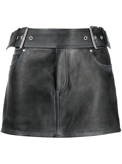 Belted Leather Miniskirt