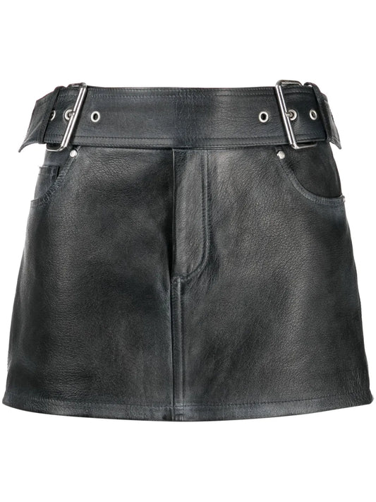 Belted Leather Miniskirt