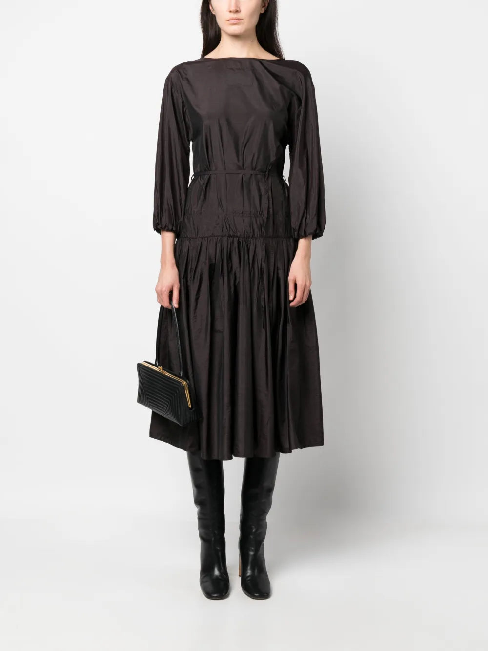 Boat-Neck Tiered Midi Dress