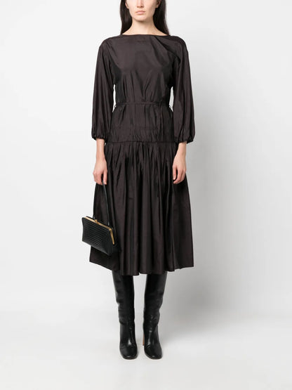 Boat-Neck Tiered Midi Dress