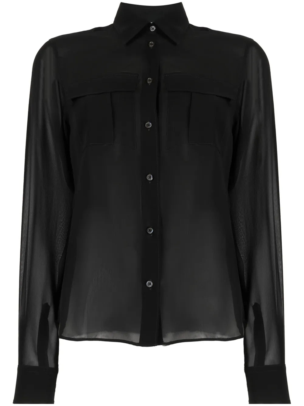 Semi-Sheer Construction Silk Blouse