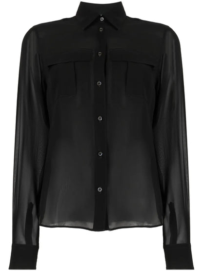 Semi-Sheer Construction Silk Blouse