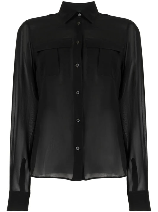 Semi-Sheer Construction Silk Blouse