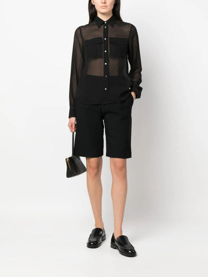 Semi-Sheer Construction Silk Blouse
