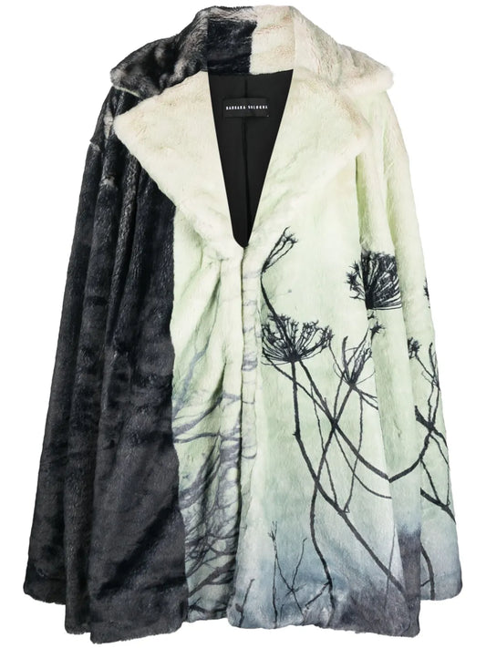 Graphic-Print Faux-Fur Coat