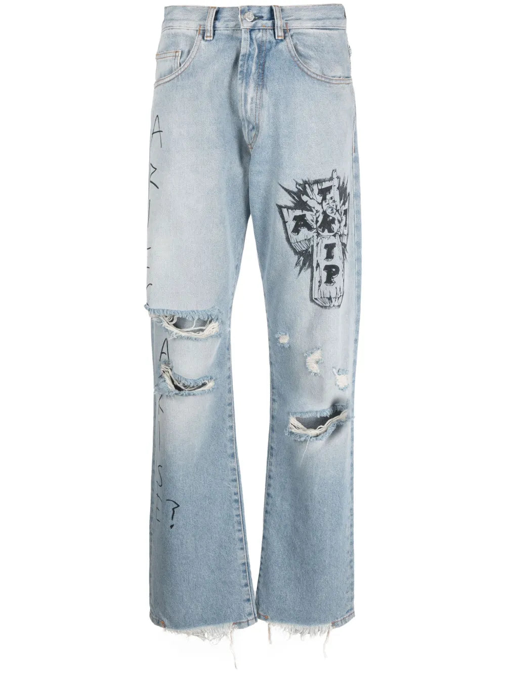 Distressed-Effect Wide-Leg Jeans