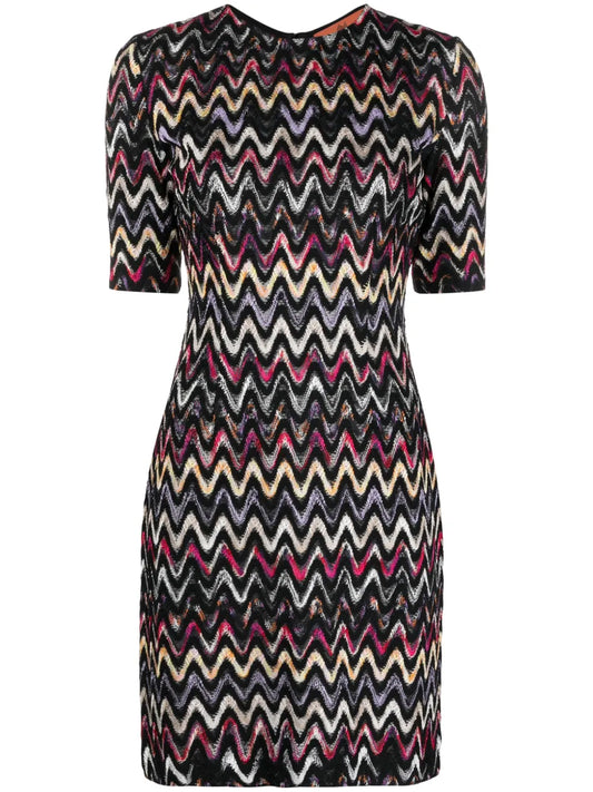 Zigzag-Embroidered Wool-Blend Dress